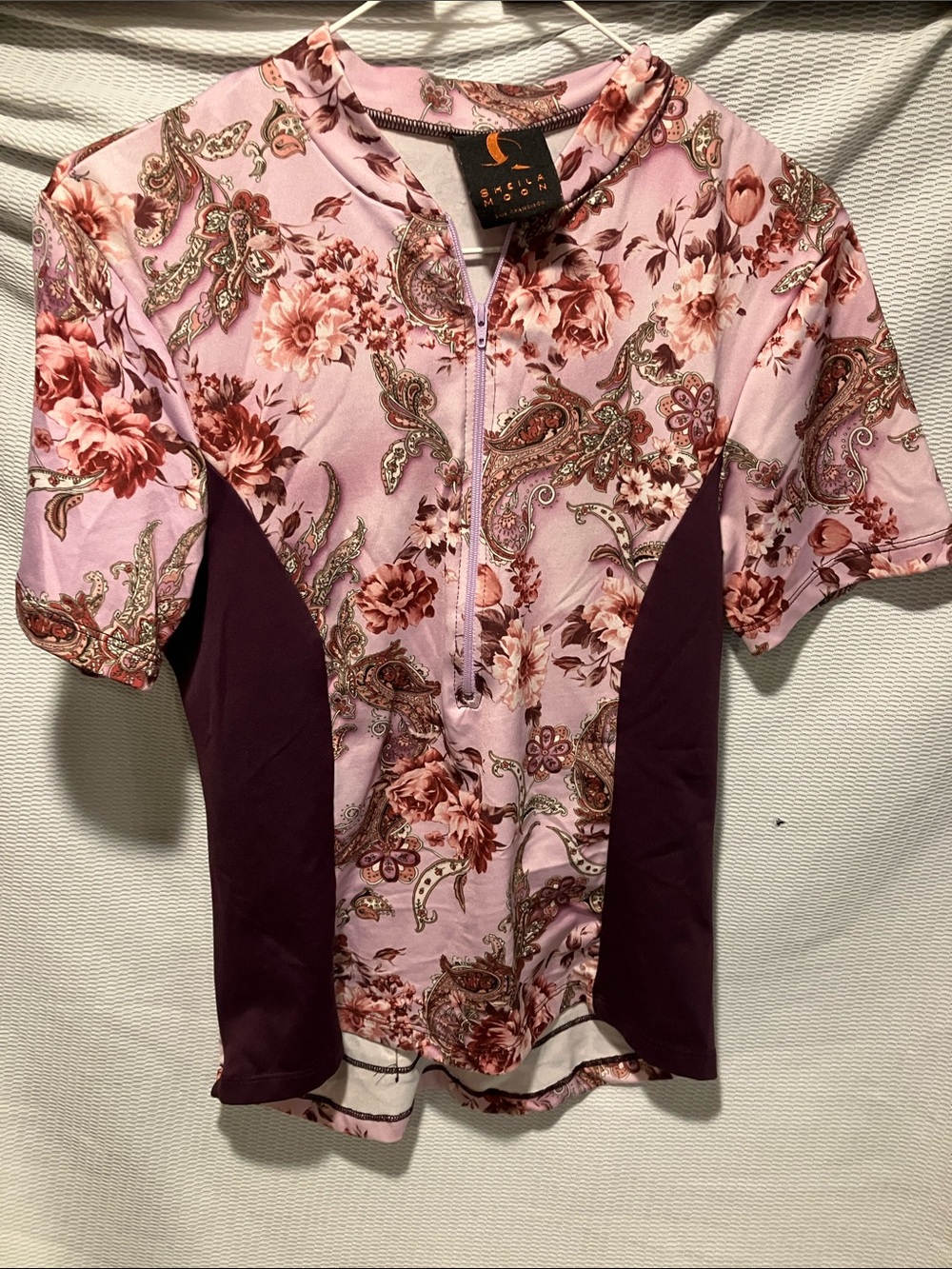 Women's Pink Floral Short Sleeve Zip-Front Tee
